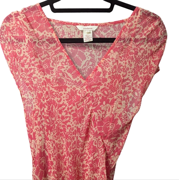 Sundance 🌸 Wine Song Coral Floral Midi Dress Silk Sz 10 - Picture 4 of 6